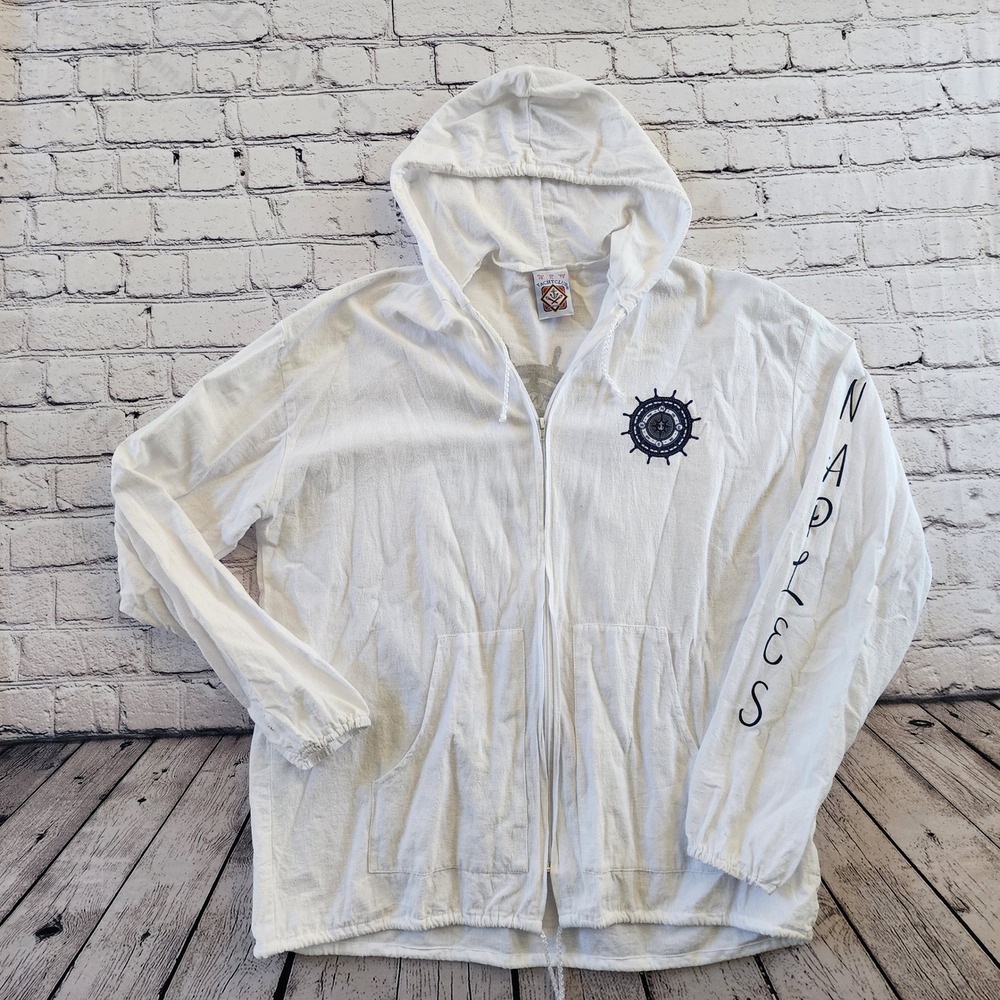 Yacht Club Mens Naples Florida Nautical Compass Zip Up Hoodie White XL